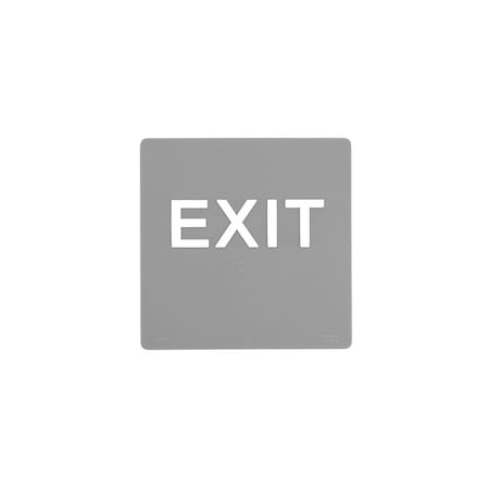 Bcf 6 x 6 Exit Text, Square Print, 1/8 Acrylic With Braille, Gray SB450-GRAY